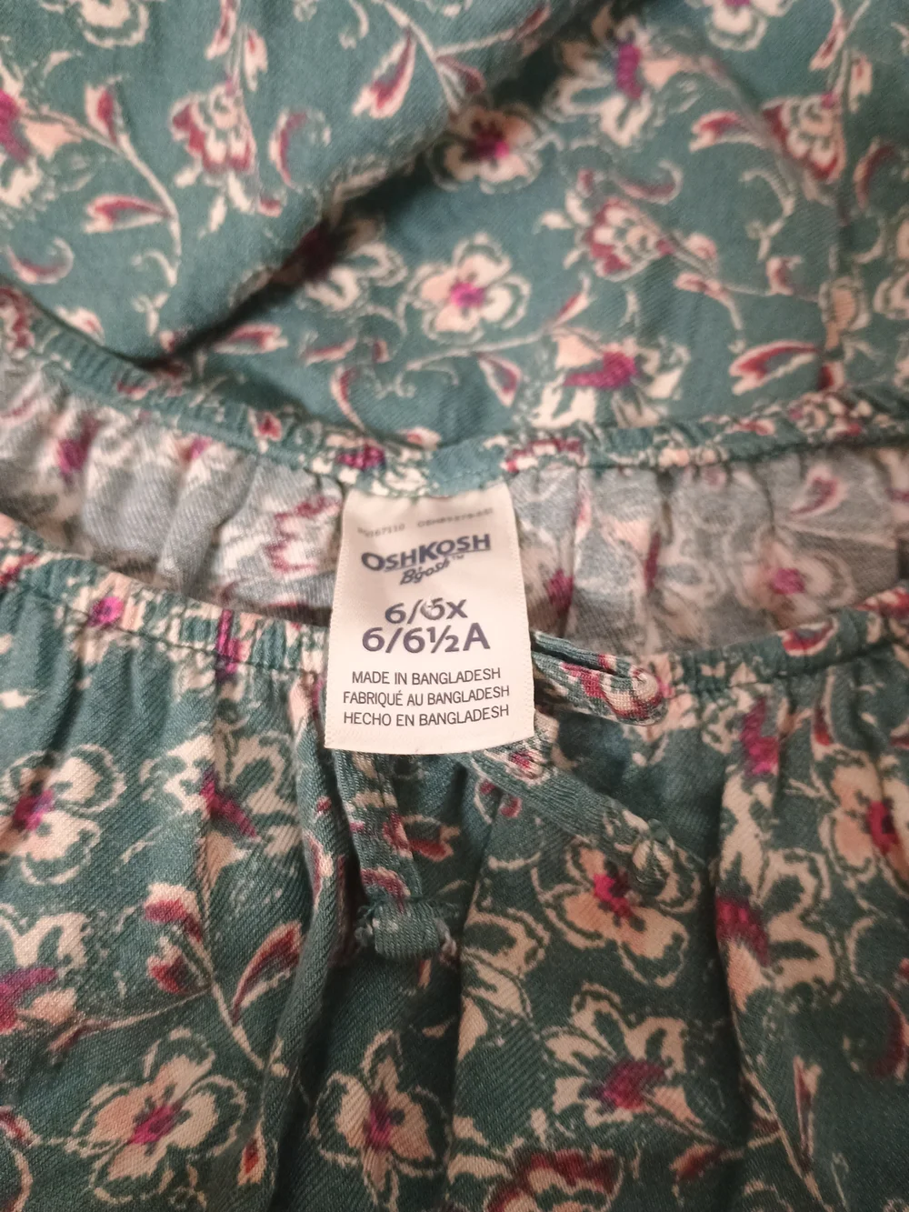 OshKosh B'gosh Floral Long Sleeve Dress Green & Pink Girls 6/6X